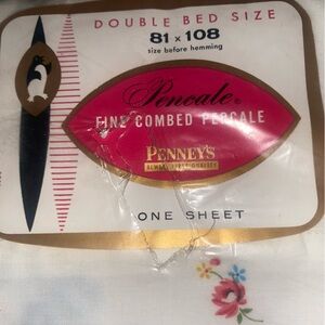 Vtg Penneys double bed 81 X 108 fine combed Percale springFloral Flat Sheet NOS